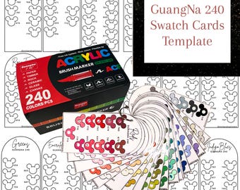 Guangna 240 Acrylic Brush Markers Swatch Template, PDF Digital