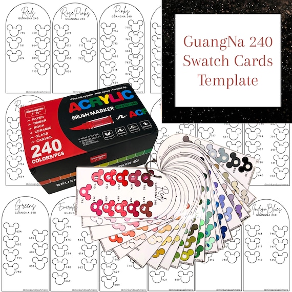 GuangNa 240 Acrylic Brush Markers Swatch Template, PDF Digital Download Printable Chart, DIY Organized Color Palette, Coloring Card Template