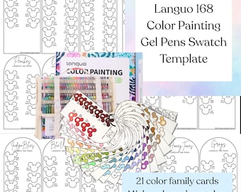 Languo 168 Color Painting Gel Pens Swatch Template, PDF Digital Download Printable Chart, DIY Organized Color Palette, Coloring Template