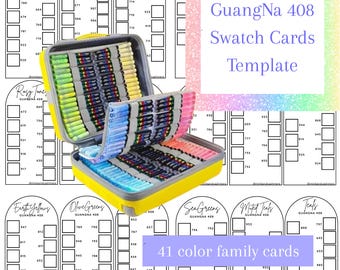 GuangNa 408 Acrylic Brush Markers Swatch Template, PDF Digital Download Printable Chart, DIY Organized Color Palette, Coloring Card Template