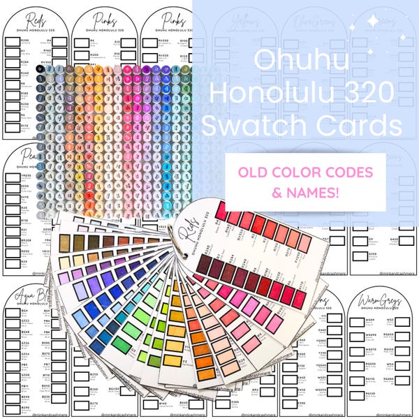Ohuhu Honolulu 320 set staalkaarten sjabloon, OUDE kleurcodes, pdf direct downloaden, alcohol marker kleuren DIY georganiseerd kleurenkaart