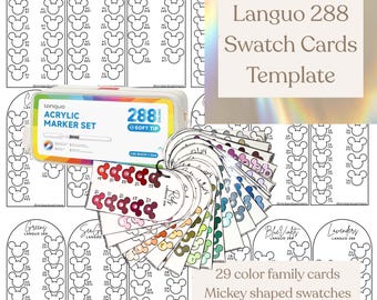 Languo 288 Acrylic Brush Markers Swatch Template, PDF Digital Download Printable Chart, DIY Organized Color Palette, Coloring Card Template