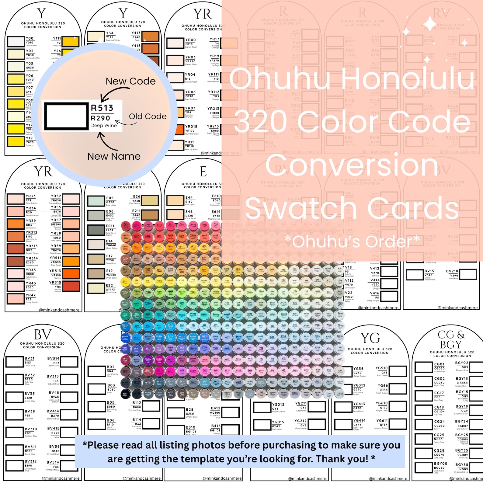 320 Color Code Ohuhu Honolulu 320 Set Swatch Cards Template, Color Code Conversion ...
