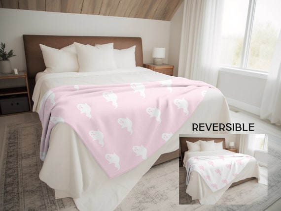 Reversible Pale Pink Ghost Blanket, Pink Ghost Dupe Minky Blanket, Halloween Throw Blanket, Halloween Decor, Spooky Season Viral Blanket