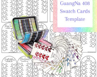 GuangNa 408 Acrylic Brush Markers Swatch Template, PDF Digital Download Printable Chart, DIY Organized Color Palette, Coloring Card Template