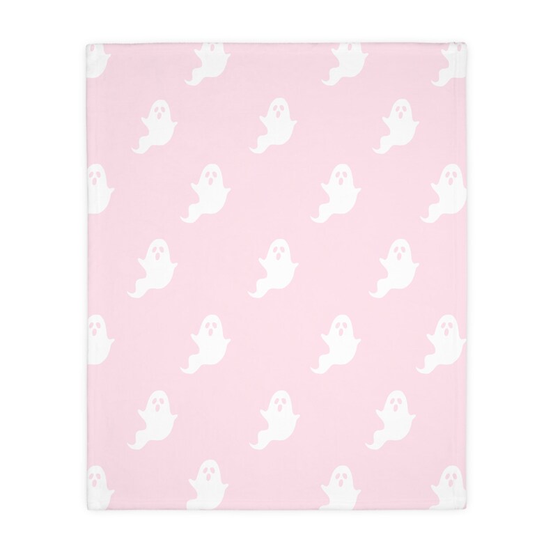 Reversible Pale Pink Ghost Blanket, Pink Ghost Dupe Minky Blanket, Halloween Throw Blanket, Halloween Decor, Spooky Season Viral Blanket image 5