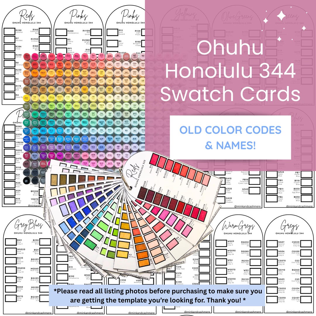 Ohuhu Honolulu 344 Swatch Cards Template, OLD Color Codes, PDF Instant ...