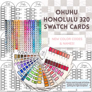 Ohuhu Honolulu 320セット スウォッチカードテンプレート、新しいカラーコード、PDF印刷可能、すぐにダウンロード可能、アルコールマーカー着色DIYカラーチャート