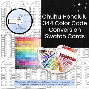 Ohuhu Honolulu 344 Color Conversion Swatch Cards Template, PDF Instant Download, Alcohol Marker Color Palette DIY Chart,  Old and New Codes