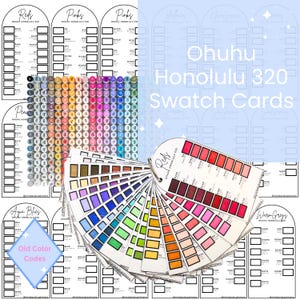 Ohuhu Honolulu 320 set staalkaarten sjabloon, pdf direct downloaden, kaartsjabloon voor kleuren van alcoholmarker, DIY georganiseerd kleurenpalet