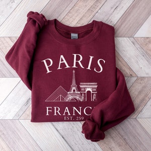 Paris France Sweatshirt, Eiffel Tower Sweater, Paris Trip Shirt, Travel to Paris, Paris Gifts, Varsity Crewneck, College Tourist Sweatshirt Maroon