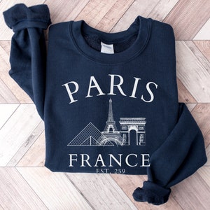 Paris France Sweatshirt, Eiffel Tower Sweater, Paris Trip Shirt, Travel to Paris, Paris Gifts, Varsity Crewneck, College Tourist Sweatshirt Navy