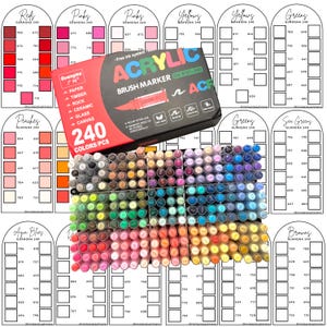 GuangNa 240 Acrylbürstenmarkierungen Mustervorlage, PDF Digital Download druckbare Tabelle, DIY organisierte Farbpalette, Farbkartenvorlage