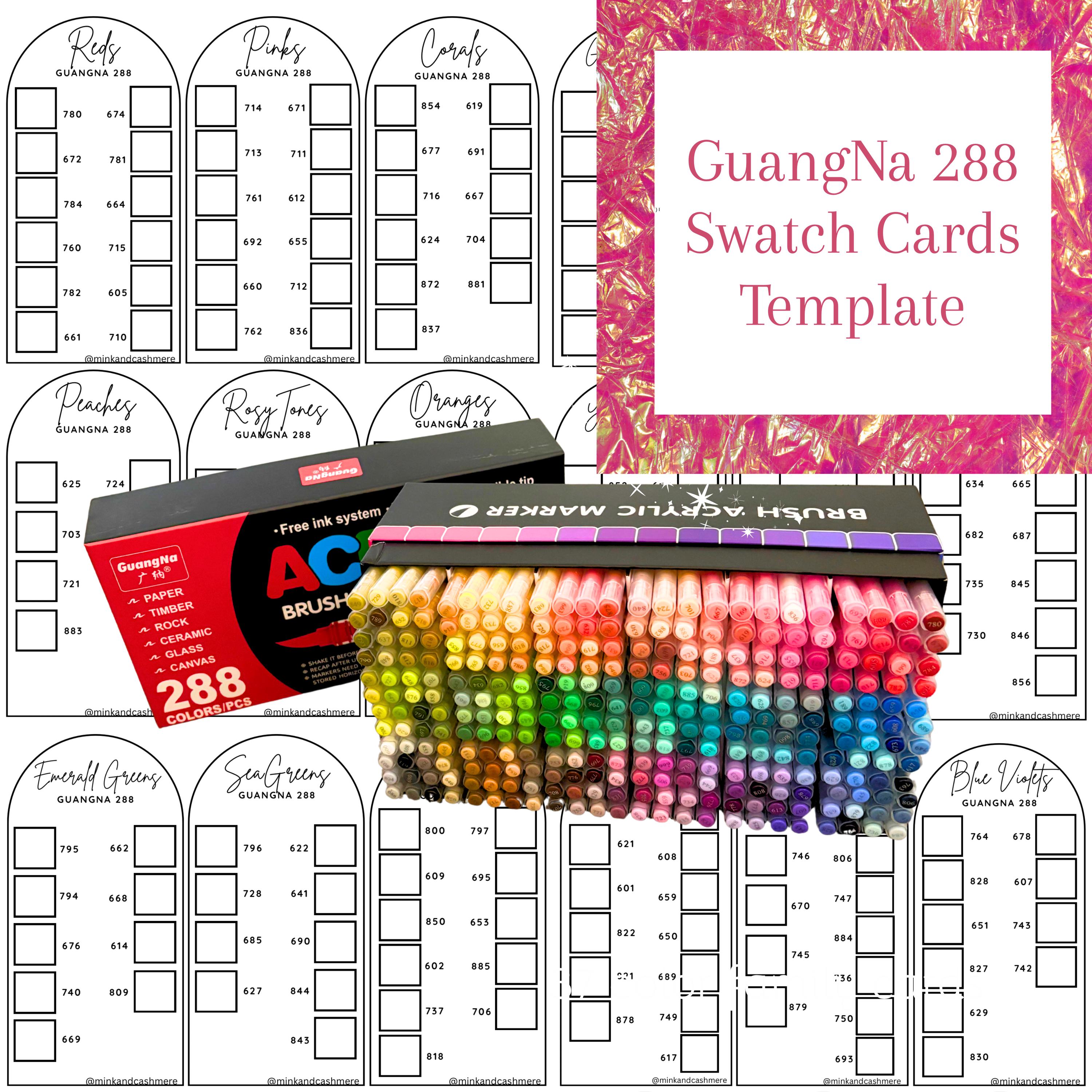 Guangna 288 Acrylic Brush Markers Swatch Template, PDF Digital Download ...