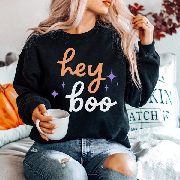 Hey Boo Sweatshirt, Halloween Sweatshirt, Retro Ghost Sweater, Spooky Season Sweater, Cute Fall Shirt, Boo Yall Tee, Autumn shirt, Fall Gift