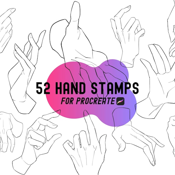 52 pinceaux pour tampons Procreate | Mains de procréation, tampons anatomiques, référence sur les poses de mains de mangas et d'animés