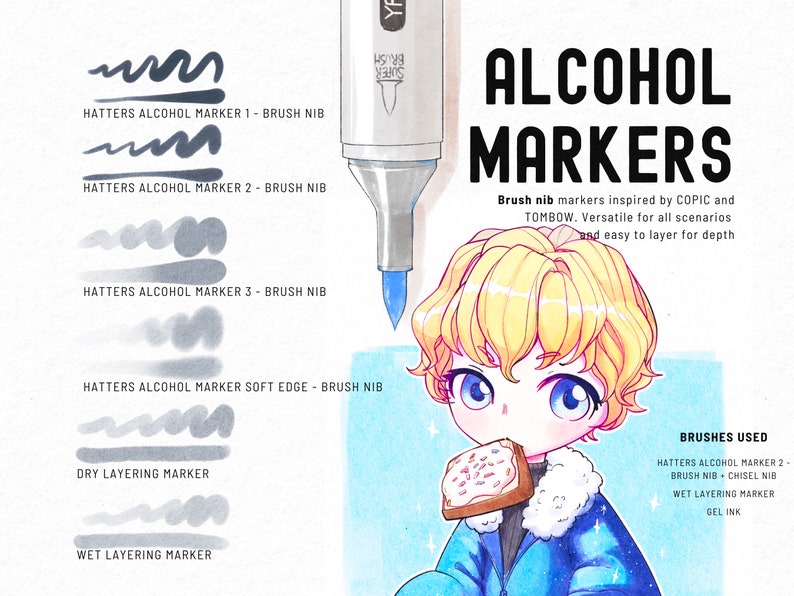 Copic Marker Inspired Brushes for Procreate – Line Art, Paper Texture (Digital Download) image 4