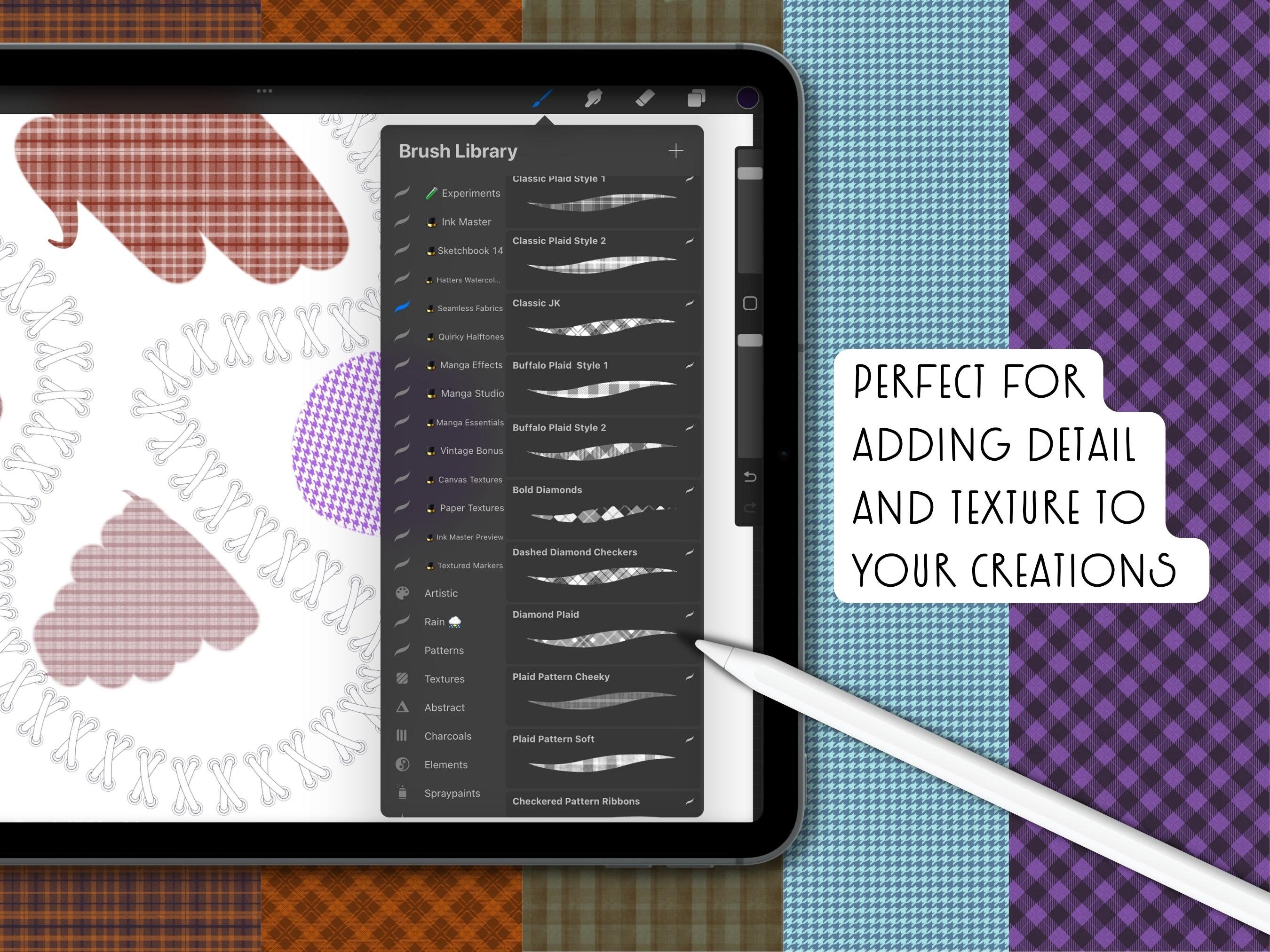 Seamless Fabric Pattern Brushes for Procreate | Seamless Plaid, Checker ...