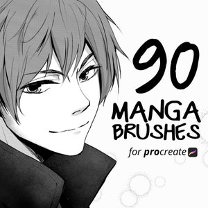 Manga Studio: 90 Procreate manga brushes, including procreate brushes for sketch, ink, foliage, halftone, patterns and more!