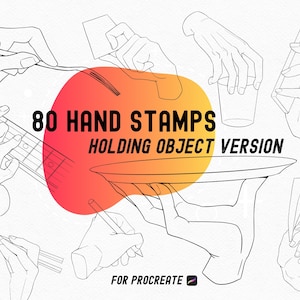 NIEUW! 80 Procreate-handstempels: hand met objectstempels | Voortplantingshanden, posestempels, manga- en anime-handhoudingen referentie