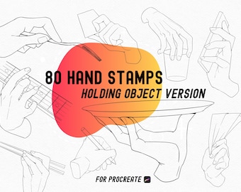 NEW! 80 Procreate Hand Stamps Brushes: Hand holding object stamps | Procreate hands, Pose Stamps, Manga and Anime hand poses reference
