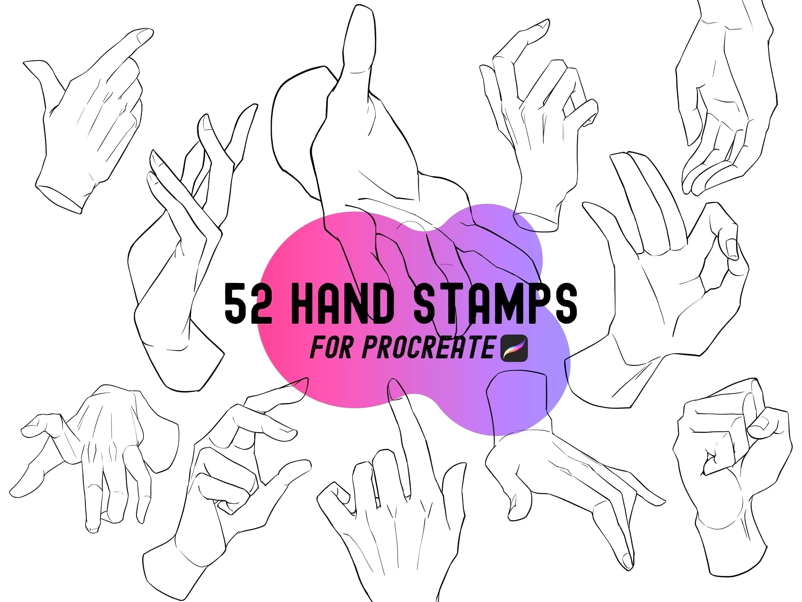 52 pinceles sello de manos para Procreate – Referencias de poses de mano para anime, manga y anatomía