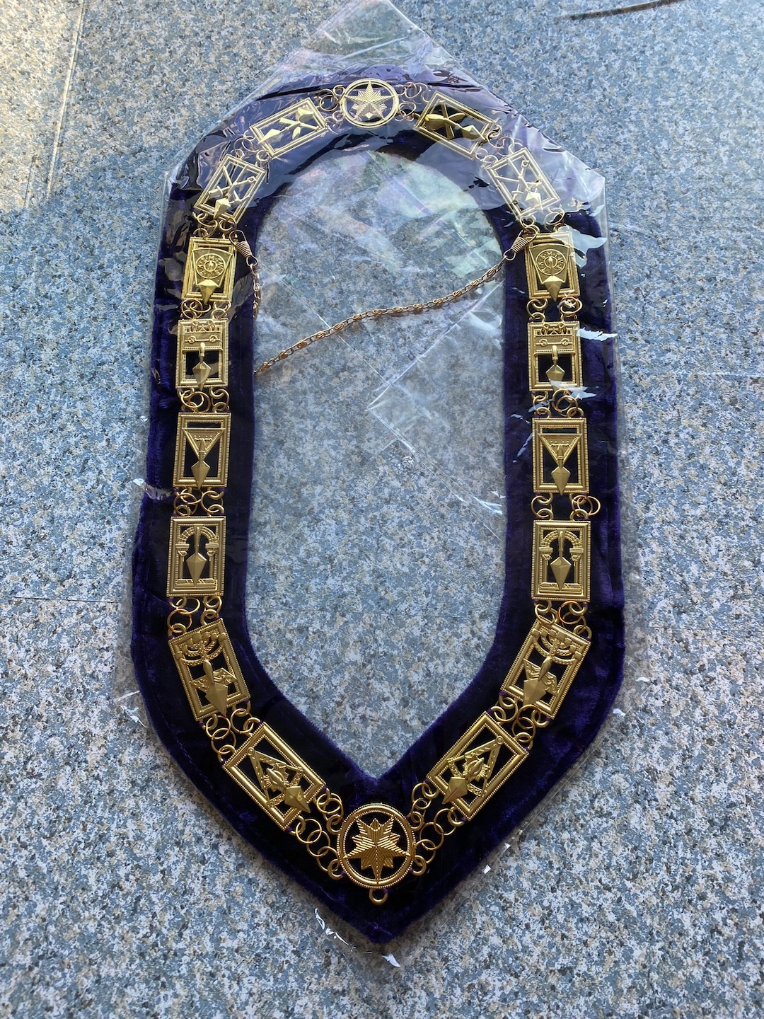 18K Real Gold Plated Purple Glitter Stone Dangle Necklace