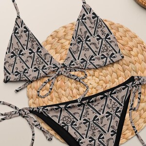 Coquette Bow Recycled String Bikini Set, Sexy Beach Swimwear, Bow Tie Bathing Suit