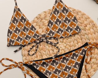 Navajo Aztec Recyceltes String-Bikini-Set, Southwest Navajo-Kleidung, Cowgirl-Badeanzug, trendige Bademode, zweiteiliger Badeanzug