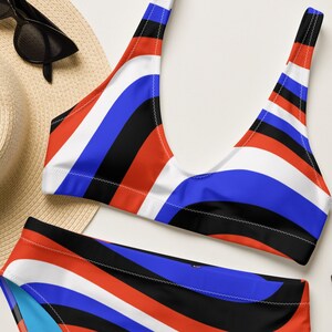 Bikini taille haute ondulé des années 70 : maillot de bain recyclé du 4 juillet