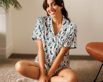 Nightwear Women’s Short Sleeve Pajama Top, Loungewear Top, Night Suit Custom Sleepwear