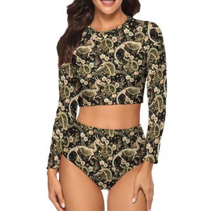 Grunge Dragon Skeleton Long Sleeve Crew Neck Swimsuit, Gothic Beachwear image 6