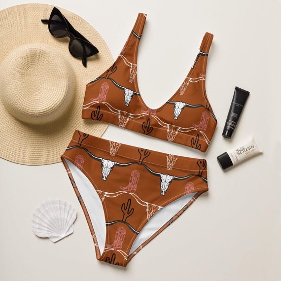Longhorn Skull High-Waisted Bikini: Recycelter Kaktus-Western-Badeanzug -  Etsy.de
