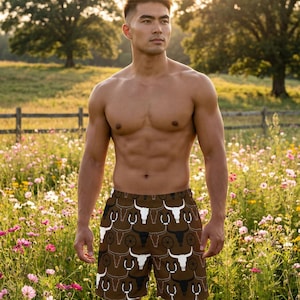 Cowboy Swim Trunks: Western Desert Print, Men's Swim Shorts image 1
