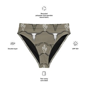 Longhorn Skull Recycled High-waisted Bikini, Cactus Western Swimsuit, Cowgirl Bathing Suit, Trendy Swimwear, Vacation Cowgirl Boots Bikini