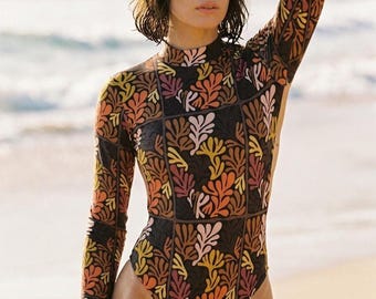 Bohemian Swimsuit One-Piece - Long Sleeve, High Cut Leg