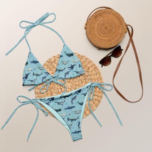 Whale Shark Recycled String Bikini Set, Ocean Pattern Bathing Suit, Shark Gift Swimwear, Two pieces Swimsuit