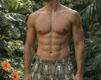 Cowboy Swim Trunks: Western Bull Skull Desert Shorts