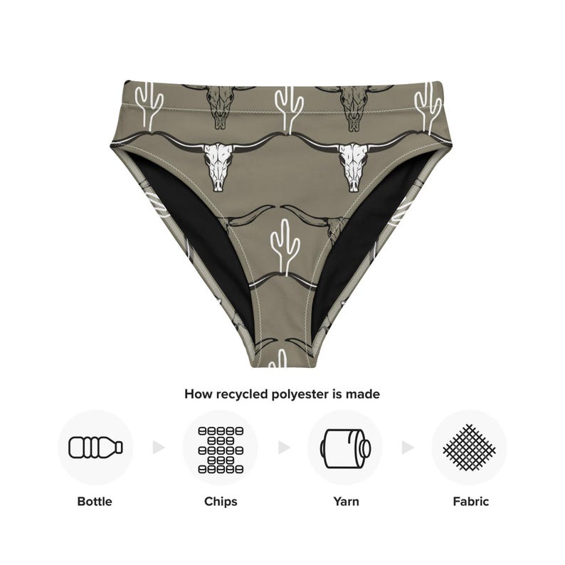 Longhorn Skull Recycled High-waisted Bikini, Cactus Western Swimsuit, Cowgirl Bathing Suit, Trendy Swimwear, Vacation Cowgirl Boots Bikini