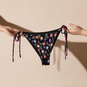 Fruit Print Recycled String Bikini Bottom, Summer Swimwear