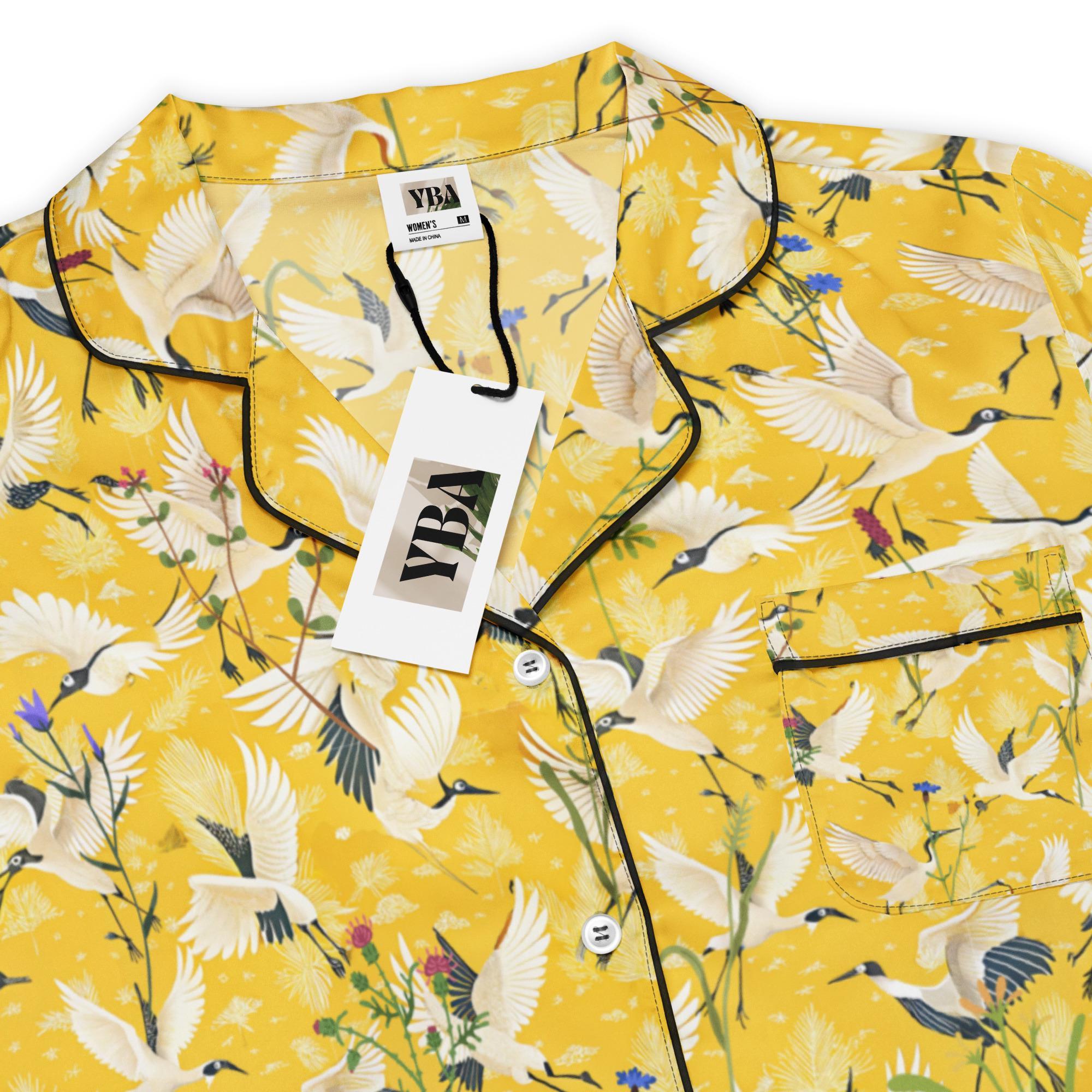 Flying Cranes Bohemian Floral Women’s Short Sleeve Pajama Top, Home ...