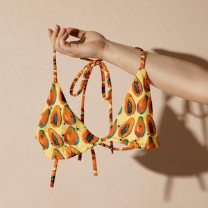 Papaya Fruit Recycled String Bikini Top, Rare Fruit, Rave Clothing, Eco Friendly Bathing Suit