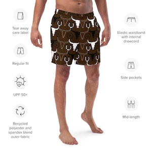 Cowboy Men's Swim Trunks, Desert Swim Trunks, Western Swim Trunks, Men's Western Swim Shorts, Men's Swim Wear Shorts, Unique Gifts For Men