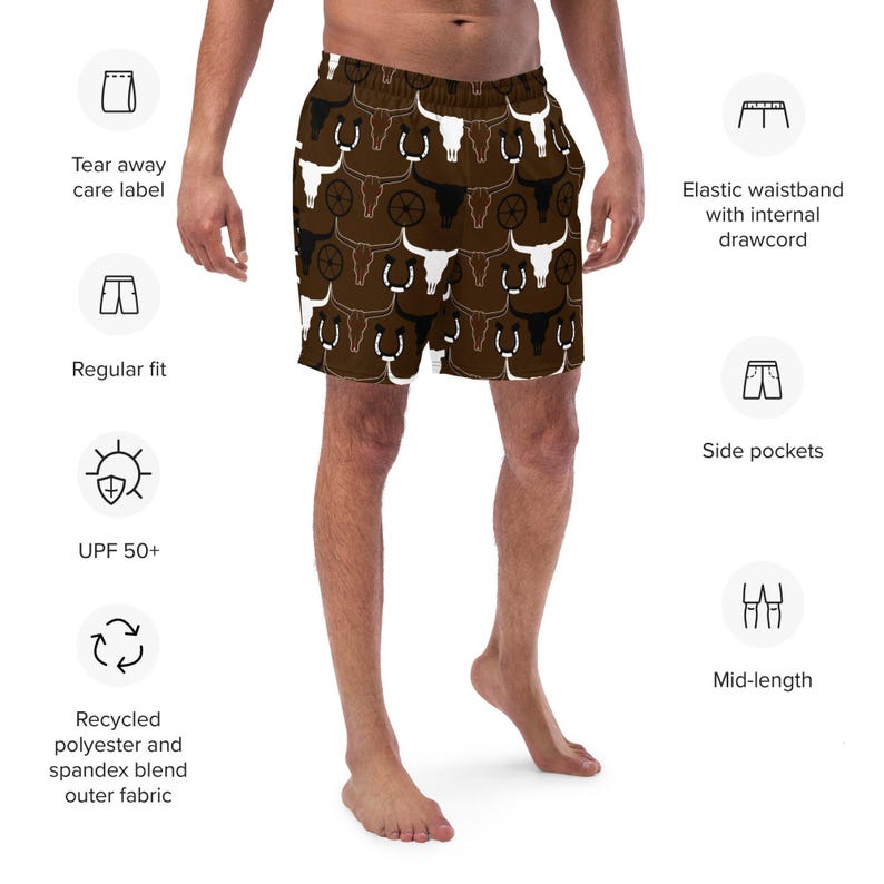 Cowboy Men's Swim Trunks, Desert Swim Trunks, Western Swim Trunks, Men's Western Swim Shorts, Men's Swim Wear Shorts, Unique Gifts For Men