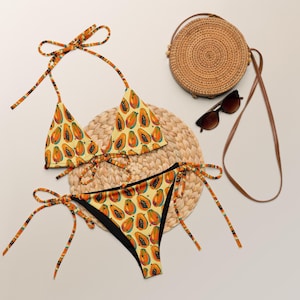 Papaya Fruit Recycled String Bikini Set, Rare Fruit, Rave Clothing, Eco Friendly Bathing Suit