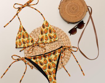 Papaya Fruit Recycled String Bikini Set, Rare Fruit, Rave Clothing, Eco Friendly Bathing Suit