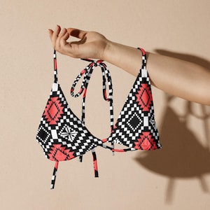 Top de bikini de tiras recicladas: diseño azteca navajo (dos piezas, ajustable)