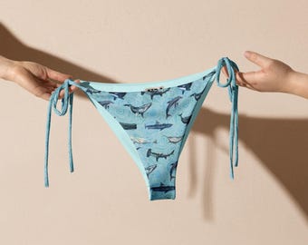 Parte inferior de bikini con estampado de tiburón ballena reciclado, traje de baño con estampado oceánico, ropa de playa ecológica