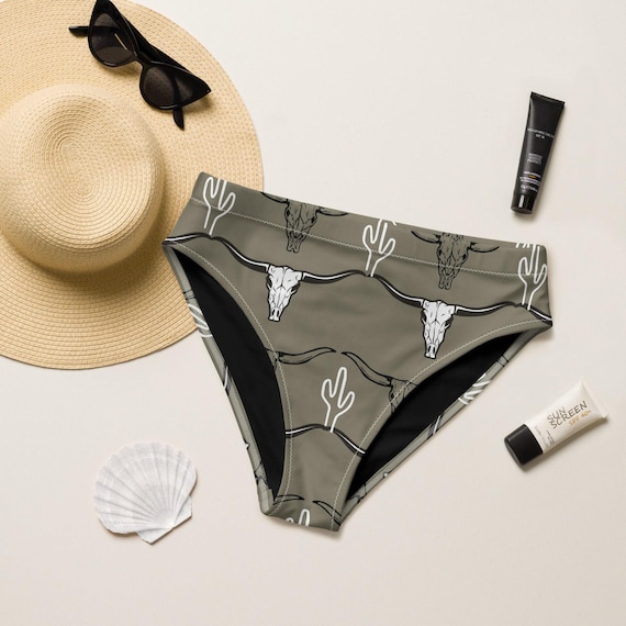 Longhorn Skull Bikini Bottom: High-Waisted, Recycled Fabric