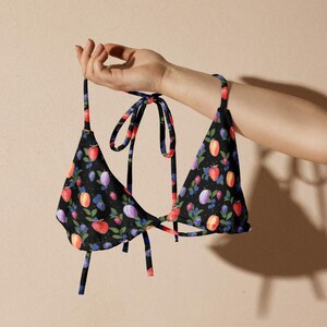 Fruit Print Recycled String Bikini Top, Summer Swimwear
